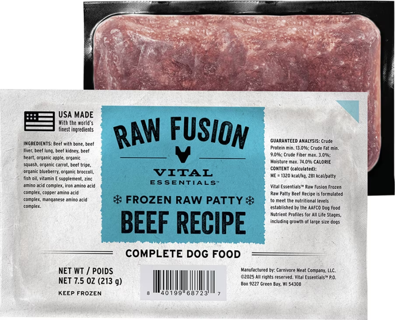 Vital Essentials-RAW FUSION Frozen Raw Patties Grain-Free Beef Recipe Dog Food