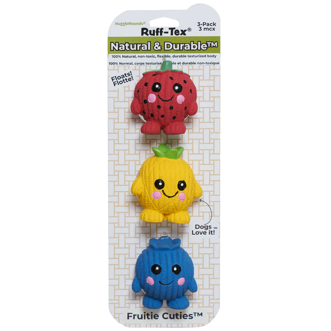 HuggleHounds-Fruitie Cuties Foodies Ruff-Tex 3 Pack Dog Toy