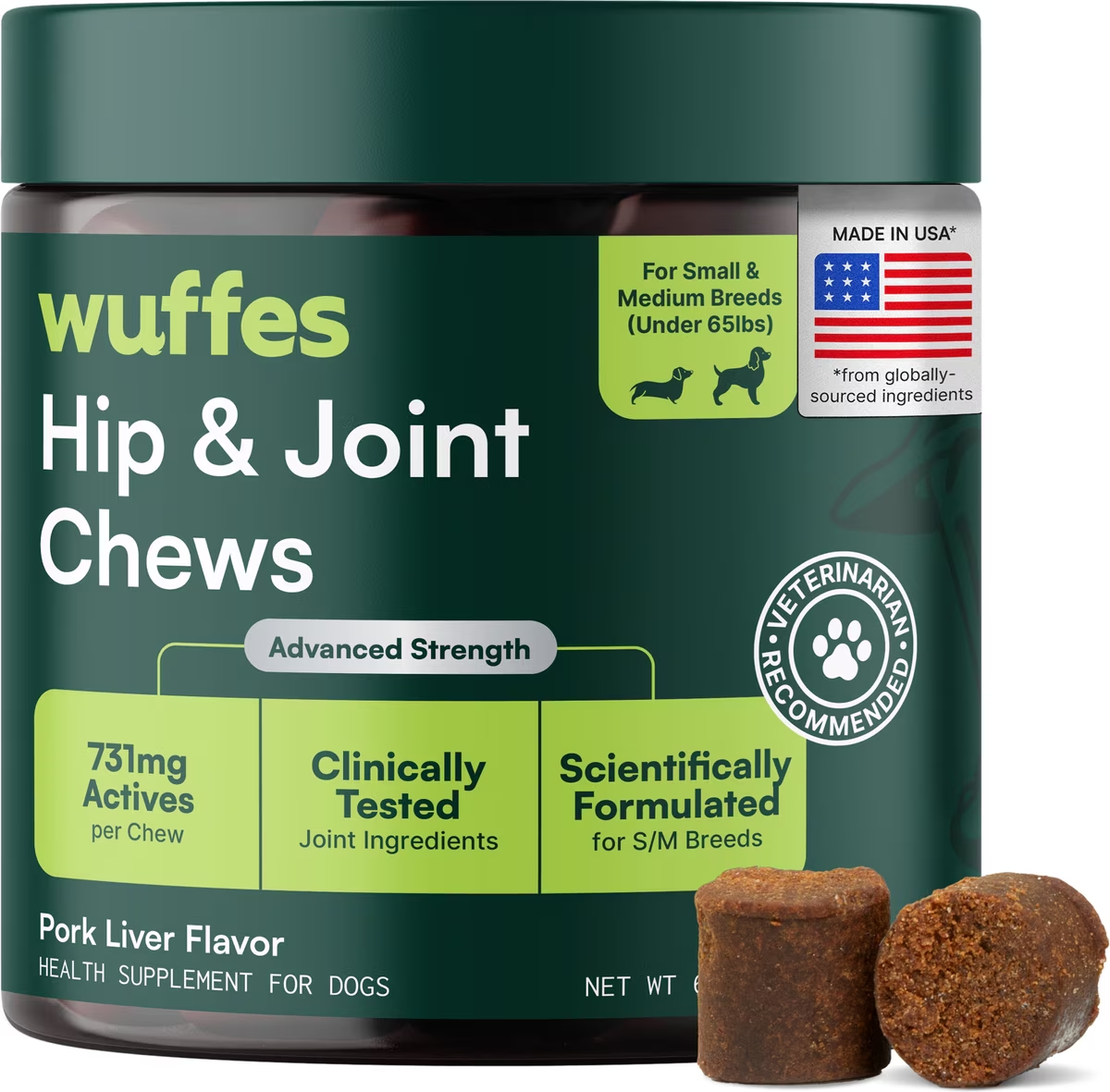 Wuffes Hip & Joint Chews for Small & Medium Breed Dogs