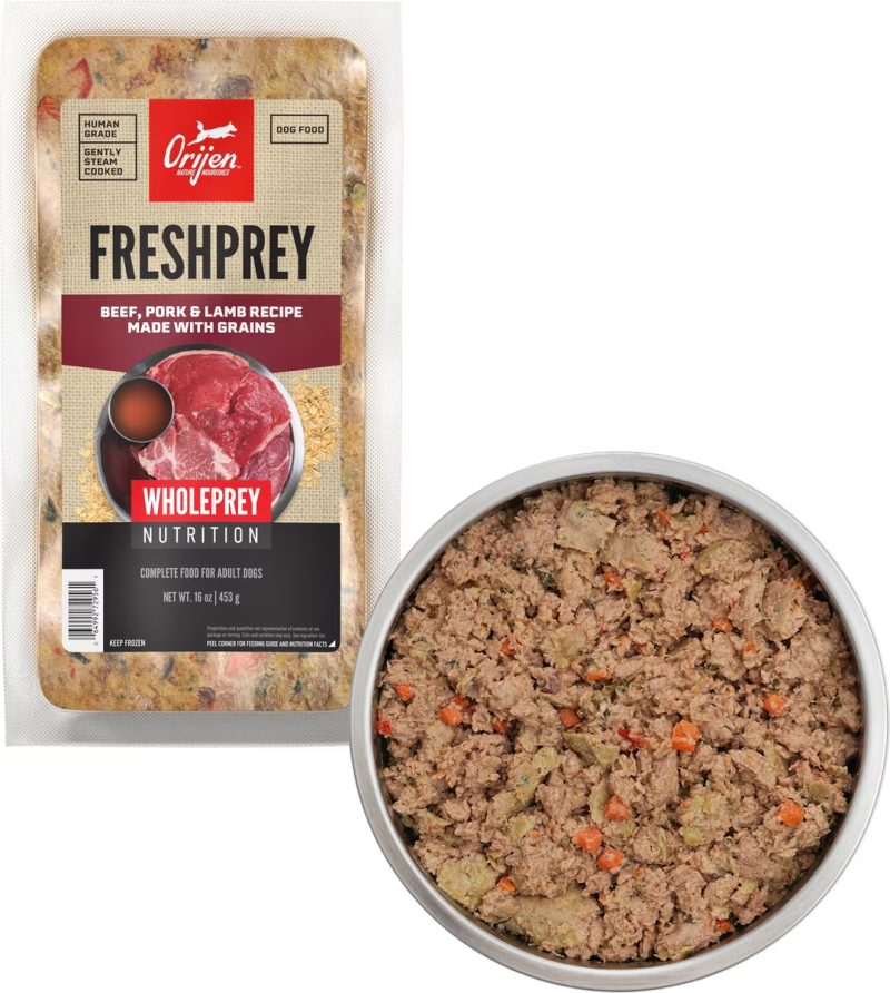 ORIJEN-FRESHPREY Beef, Pork & Lamb Recipe With Grains Frozen Food for Dogs