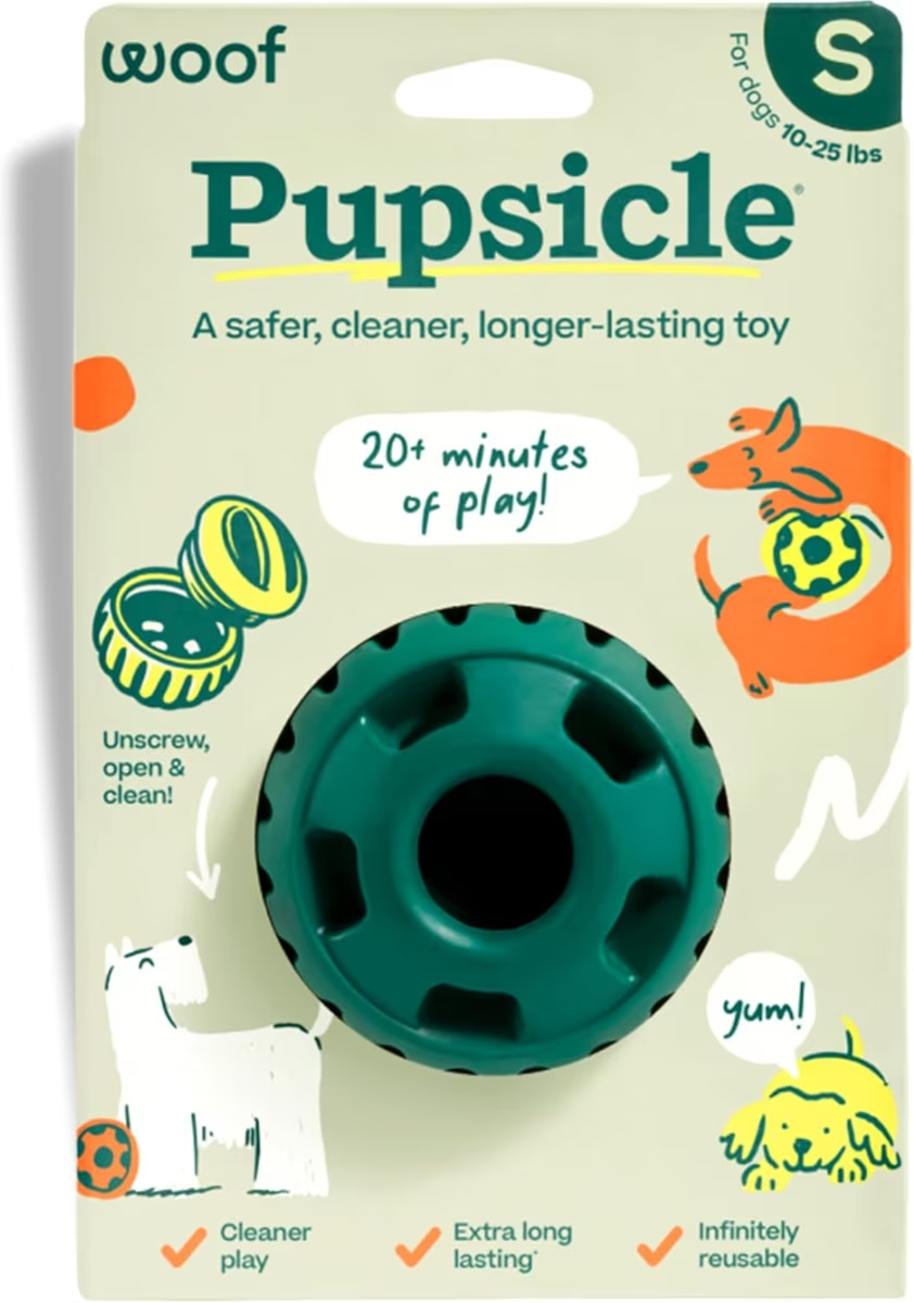 Woof-Pupsicle Long Lasting Refillable Dog Treat Dispenser Toy in Green