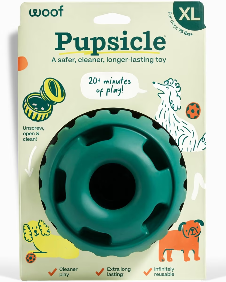 Woof-Pupsicle Long Lasting Refillable Dog Treat Dispenser Toy in Green