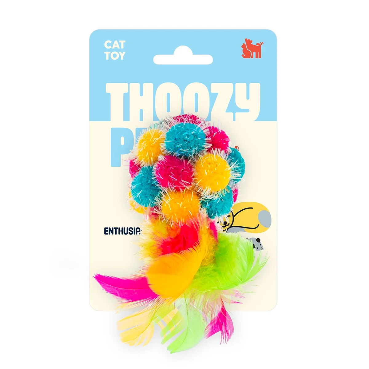 ThoozyPet-Colorful Sparkle Pom Pom Ball with Feathers Cat Toy