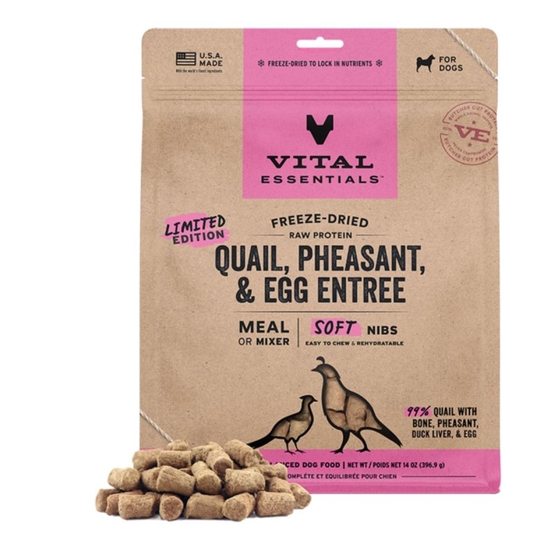 Vital Essentials-Quail, Pheasant, & Egg Entree Soft Nibs Freeze-Dried Raw Dog Food