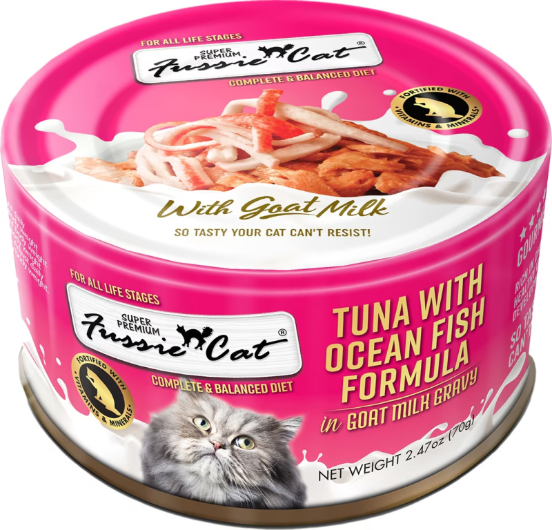 Fussie Cat-Tuna with Ocean Fish in Goat Milk Gravy Shredded Canned Cat Food