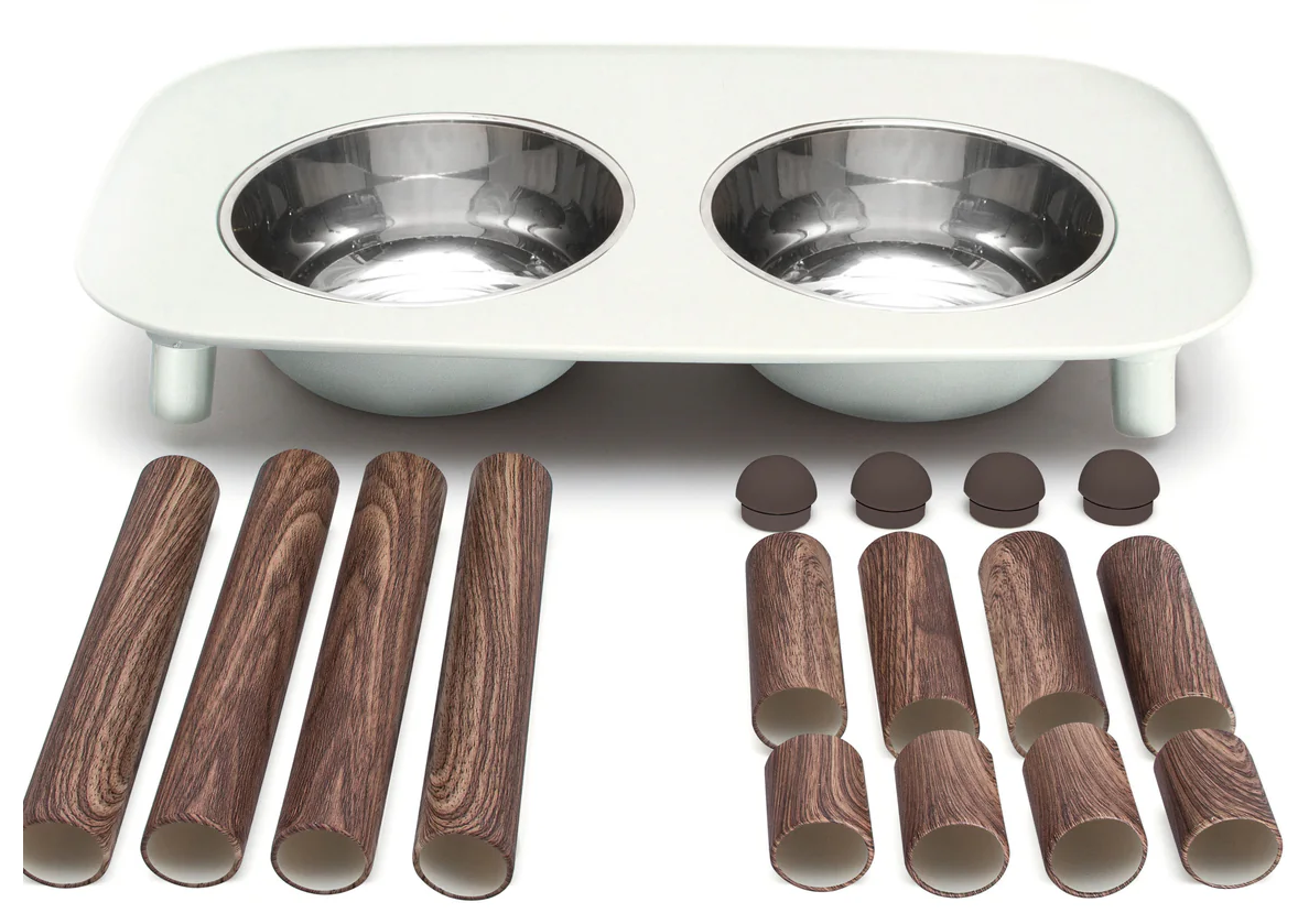 Messy Mutts-Limited Edition Elevated Feeder With Stainless Bowls & Faux Wooden Legs(3, 5 & 10 inch legs)