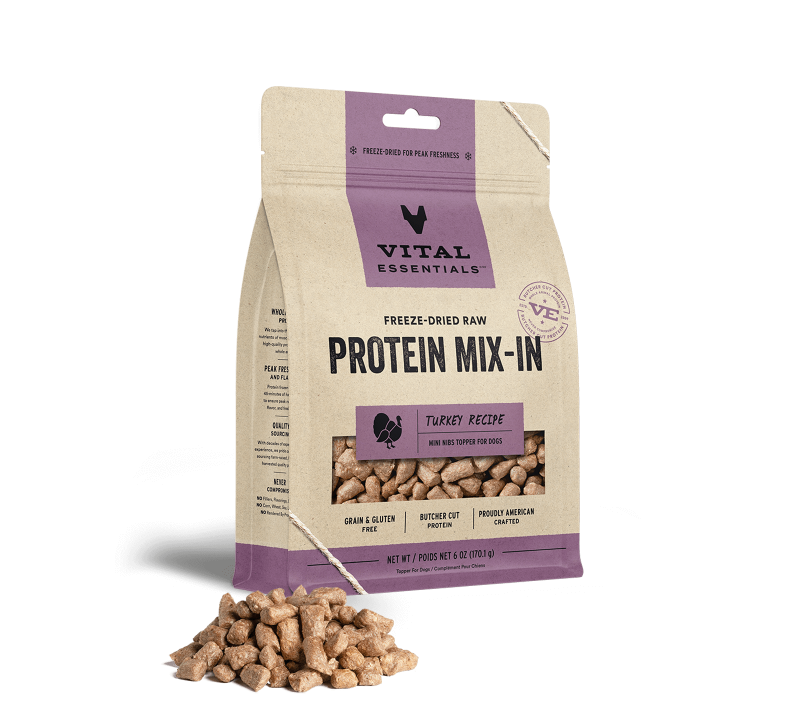 Vital Essentials-Turkey Recipe Freeze-Dried Raw Protein Mix-In Mini Nibs Topper For Dogs