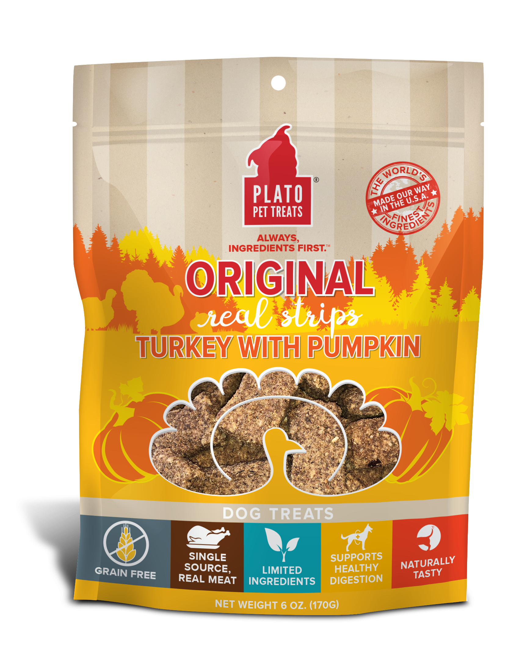 Plato-Grain Free Real Strips Turkey With Pumpkin Dog Treats