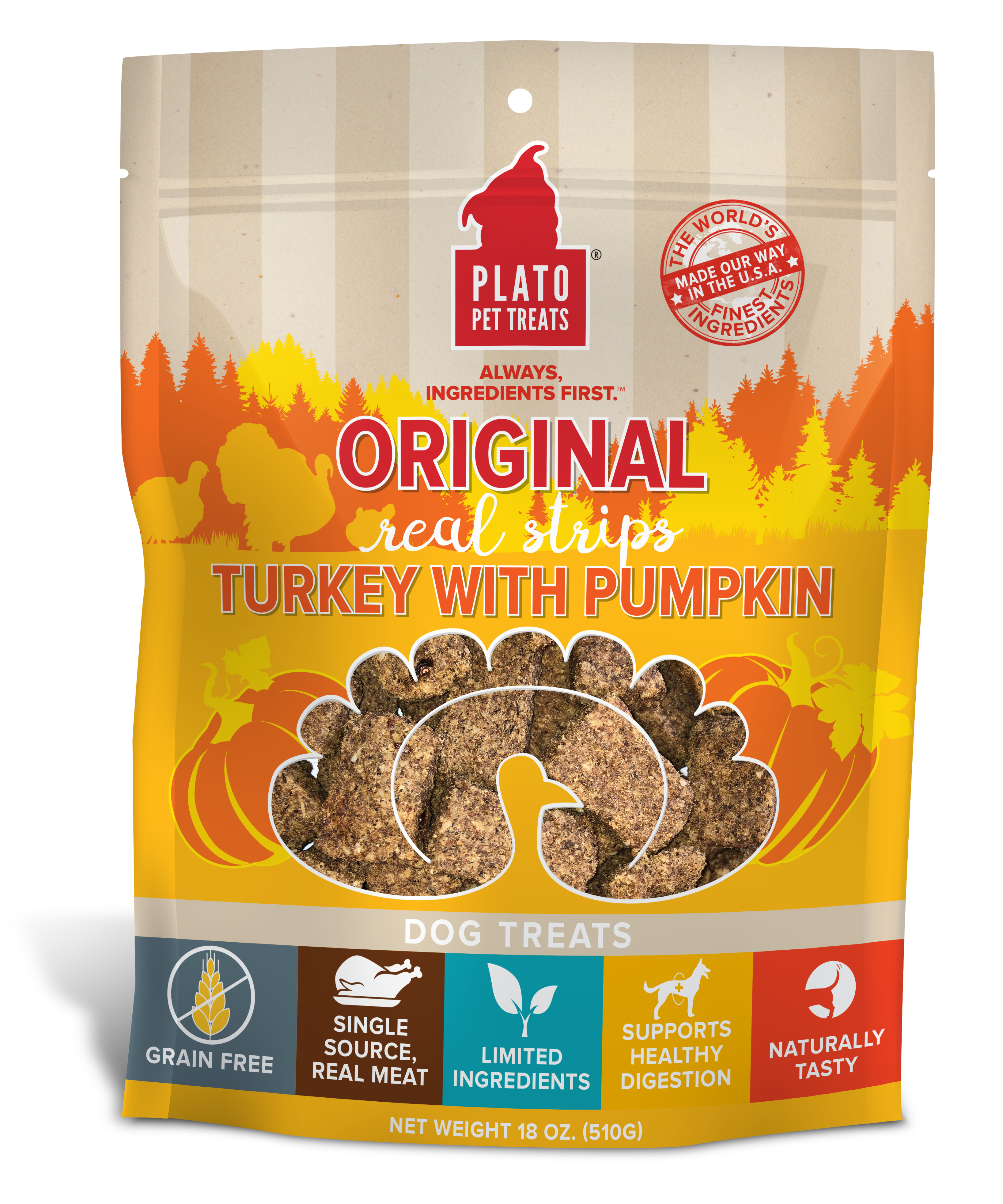 Plato-Grain Free Real Strips Turkey With Pumpkin Dog Treats
