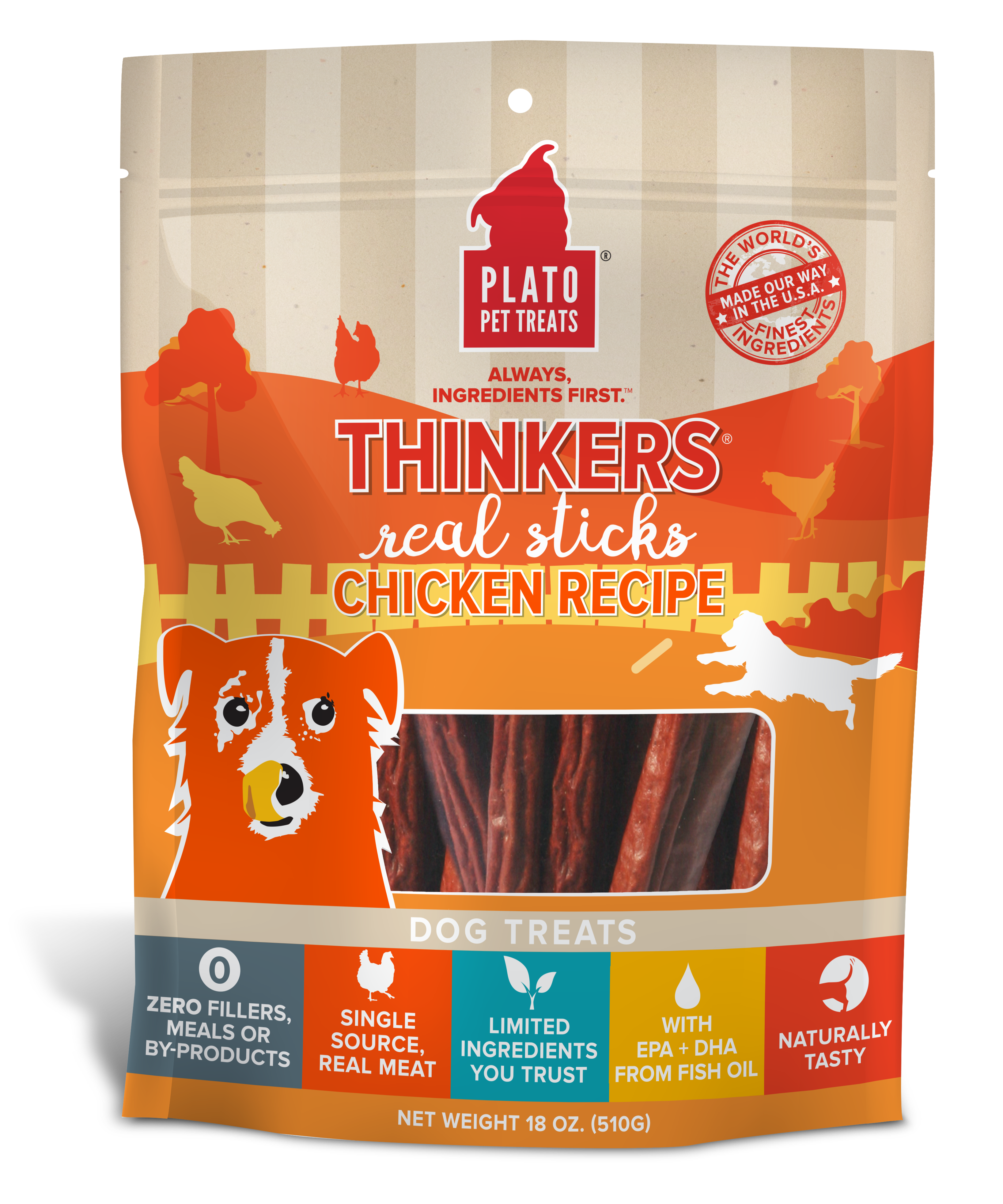 Plato-Thinkers Chicken Meat Stick Dog Treats