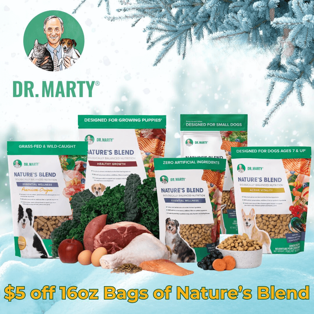 Save $5.00 on 16oz bags of Dr. Marty Nature's Blend Food