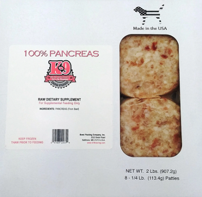 K-9 Kraving Frozen Patties, 2 lb, Pancreas