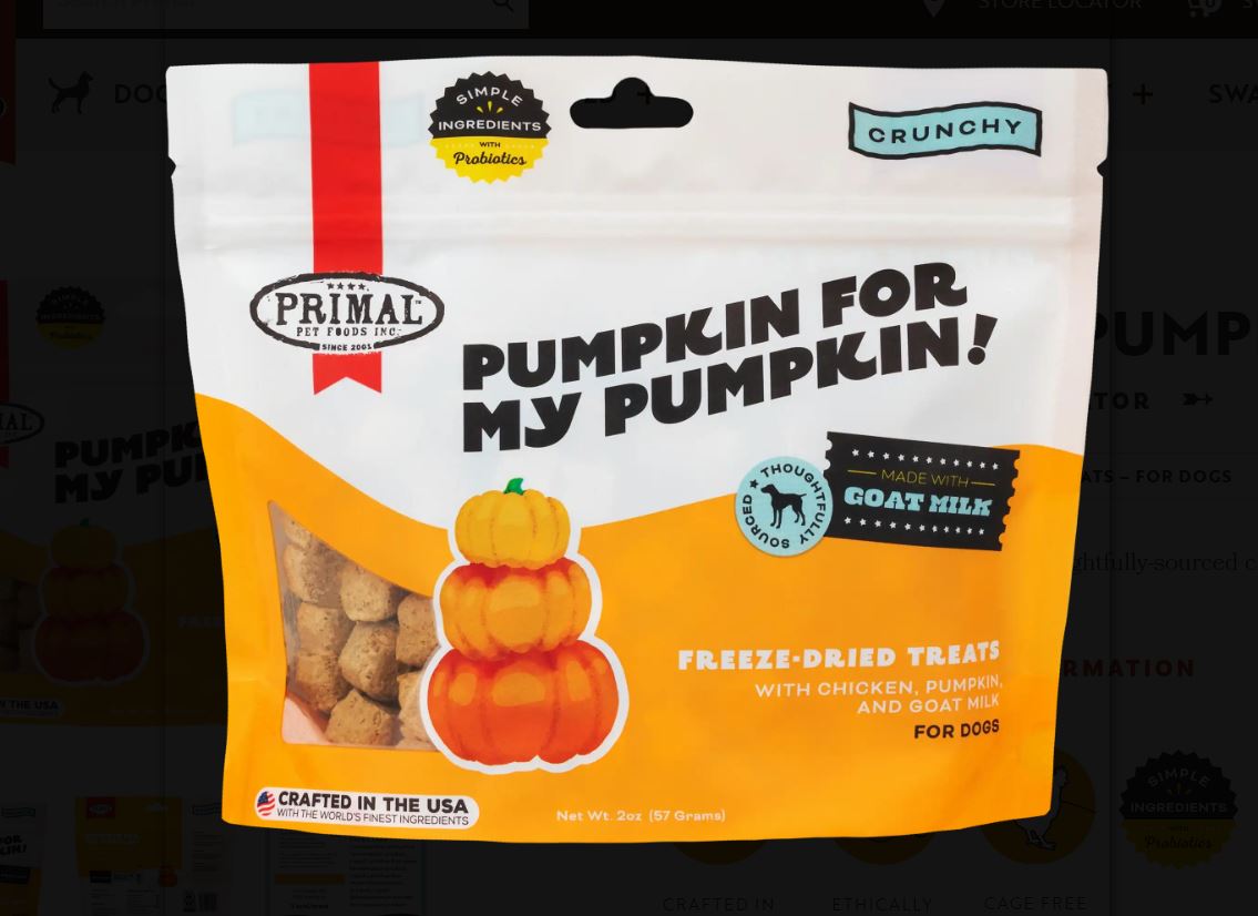 Primal Freeze-Dried Goat Milk Treats for Dogs "Pumpkin For My Pumpkin" 2oz-Chicken and Pumpkin