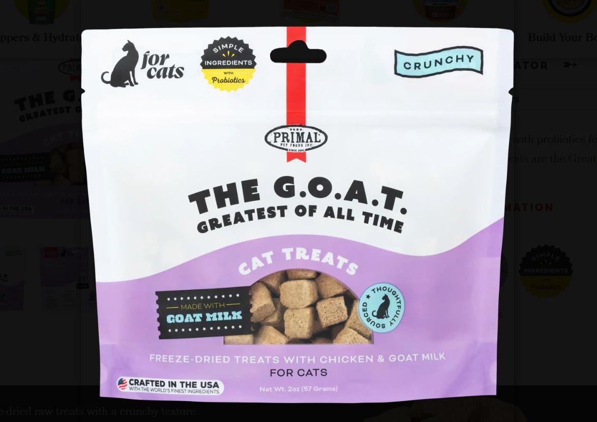 Primal Freeze-Dried Goat Milk Treats for Cats "The G.O.A.T" 2oz-Chicken and Goat Milk