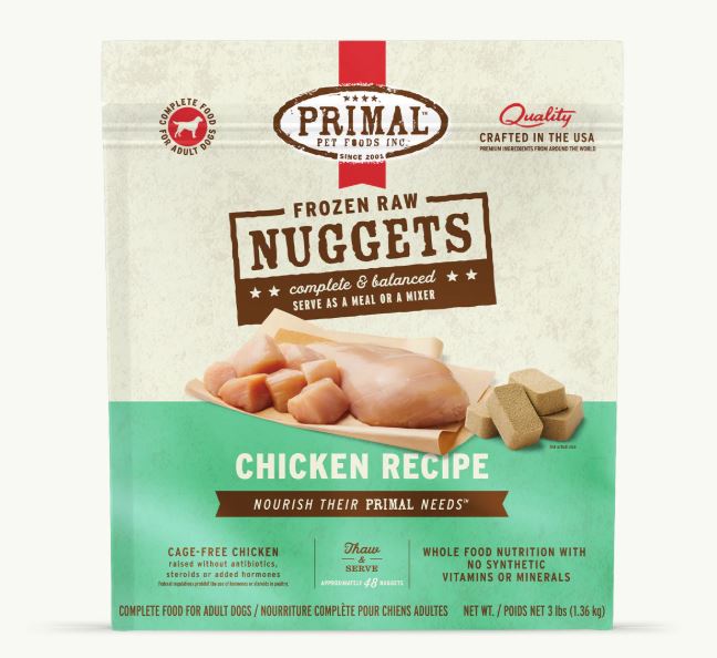 Primal Frozen Raw Chicken Nuggets for Dogs, 3lb