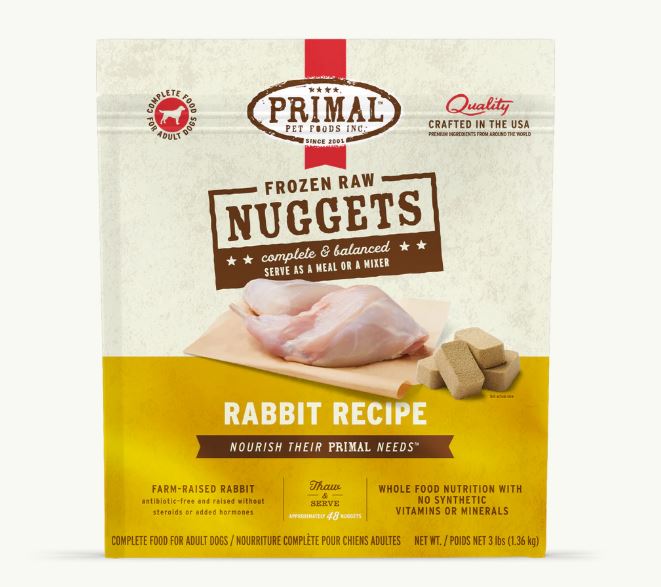 Primal Frozen Raw Rabbit Nuggets for Dogs, 3lb
