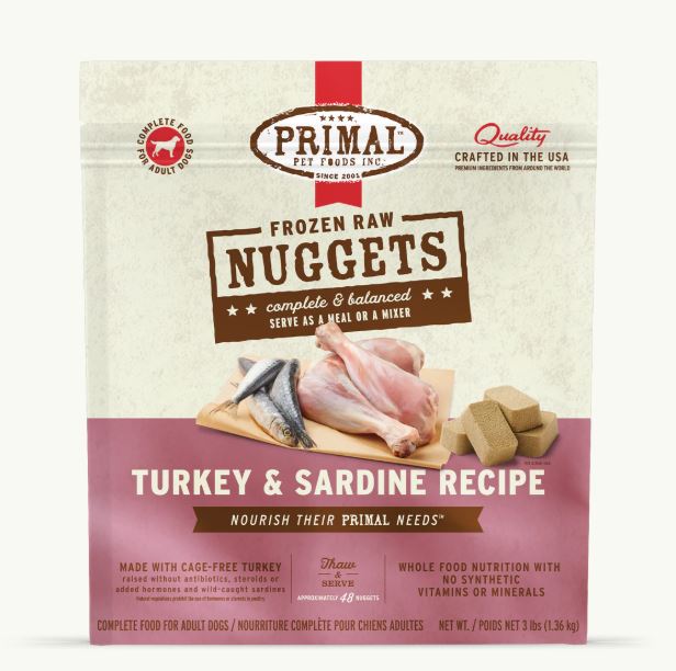 Primal Frozen Raw Turkey & Sardine Nuggets for Dogs, 3lb