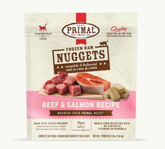 Primal Frozen Raw Beef & Salmon Nuggets for Cats, 3lb