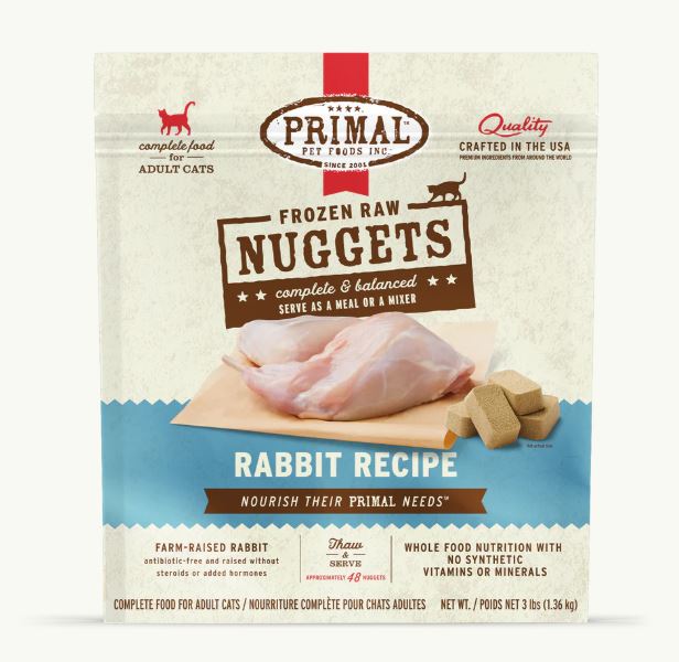 Primal Frozen Raw Rabbit Nuggets for Cats, 3lb