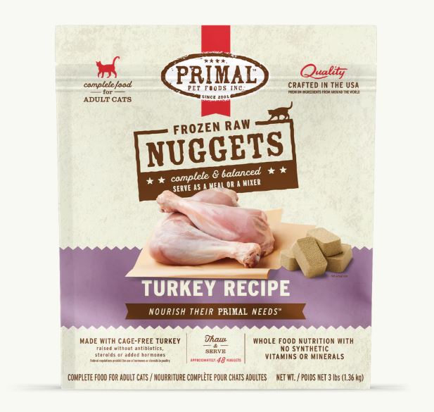 Primal Frozen Raw Turkey Nuggets for Cats, 3lb