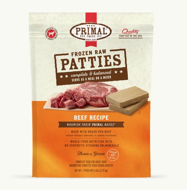 Primal Frozen Raw Patties for Dogs, Beef