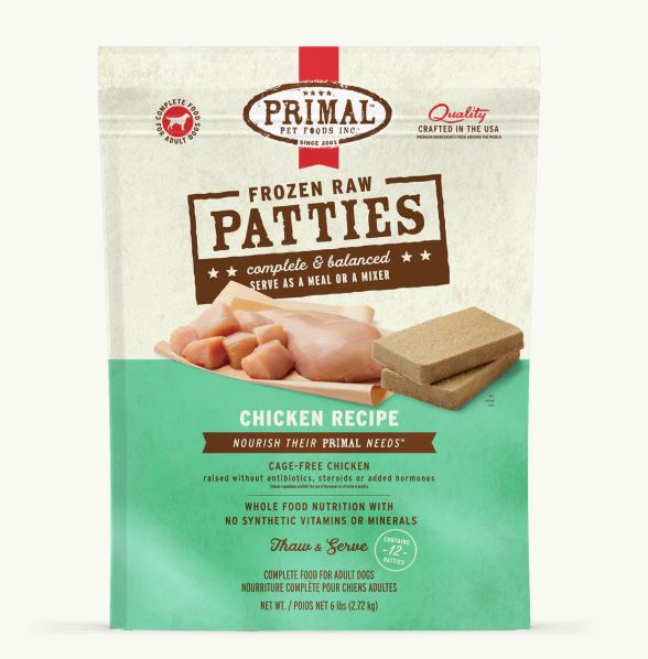 Primal Frozen Raw Chicken Patties for Dogs, 6lb