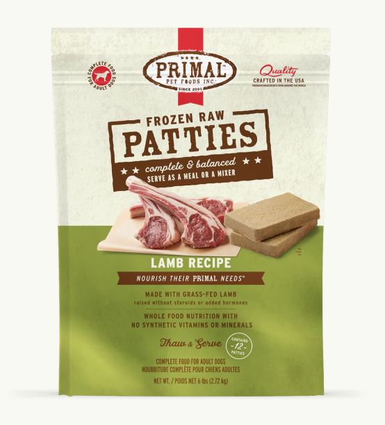 Primal Frozen Raw Lamb Patties for Dogs, 6lb