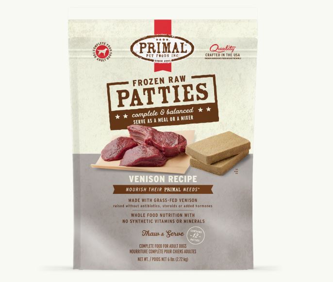 Primal Frozen Raw Venison Patties for Dogs, 6lb
