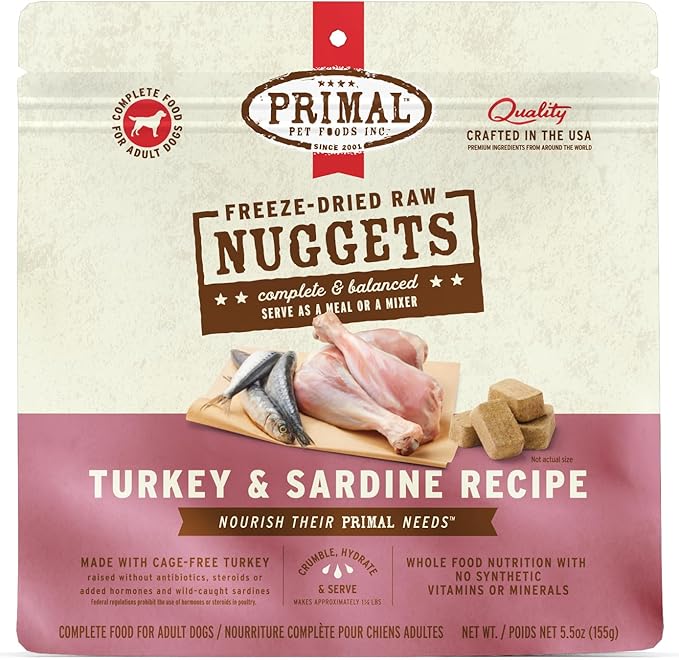 Primal Freeze-Dried Raw Nuggets for Dogs, Turkey & Sardine