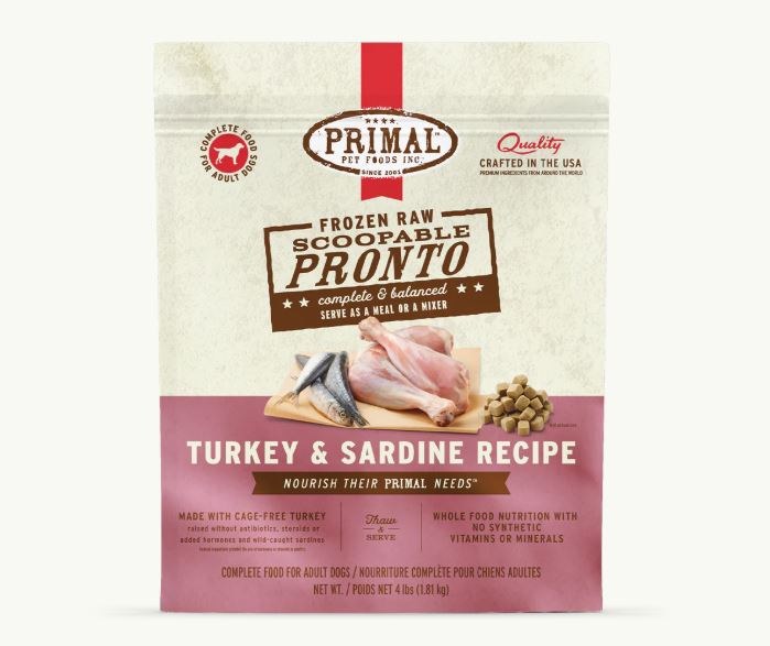 Primal Pronto Frozen Raw Turkey & Sardine for Dogs, 4lb