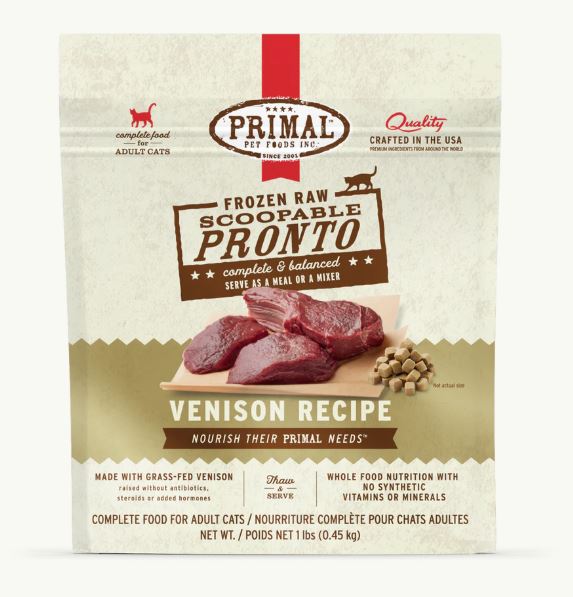 Primal Pronto Frozen Raw Venison for Cats, 1lb