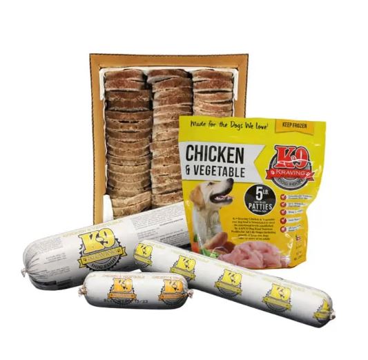 K-9 Kraving Frozen Patties, 27 lb, Chicken & Vegetable