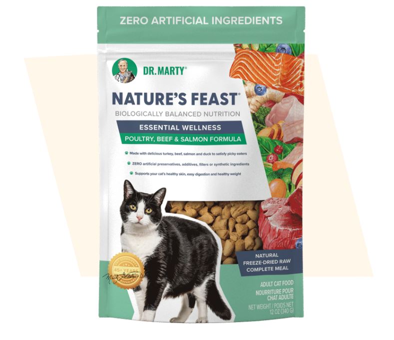 Dr. Marty's Freeze-Dried Raw Nature's Feast for Cats-Essential Wellness - Beef, Salmon, & Poultry