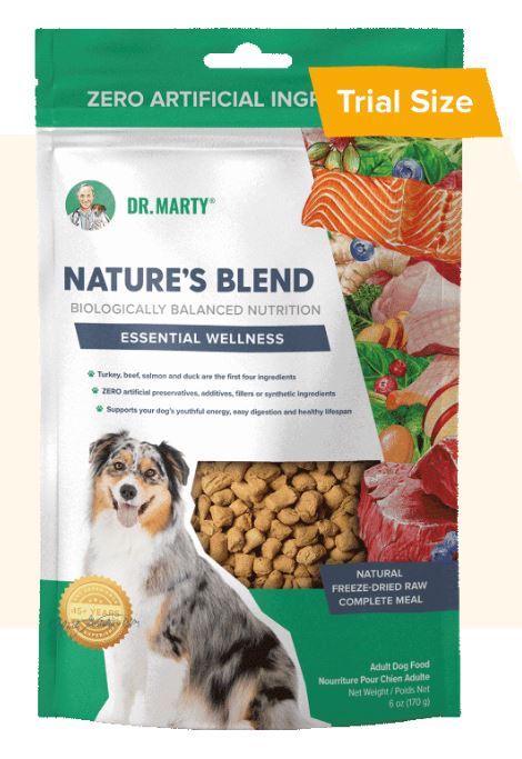 Dr. Marty's Freeze-Dried Raw Nature's Blend for Dogs-Essential Wellness - Turkey, Beef, Salmon, & Duck