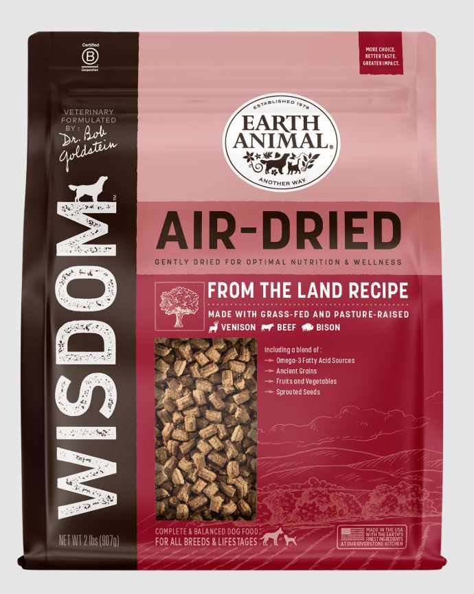 Earth Animal Wisdom Air Dried Dog Food, From the Land 2lb-Venison Beef Bison