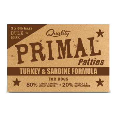 Primal Frozen Raw Turkey & Sardine Patties for Dogs, 18lb