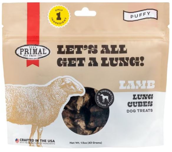 Primal "Let's All Get A Lung" Freeze-Dried Lamb Lung Treats 1.5oz