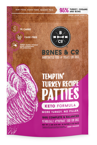 Bones & Co Frozen Raw Patties for Dogs, Turkey