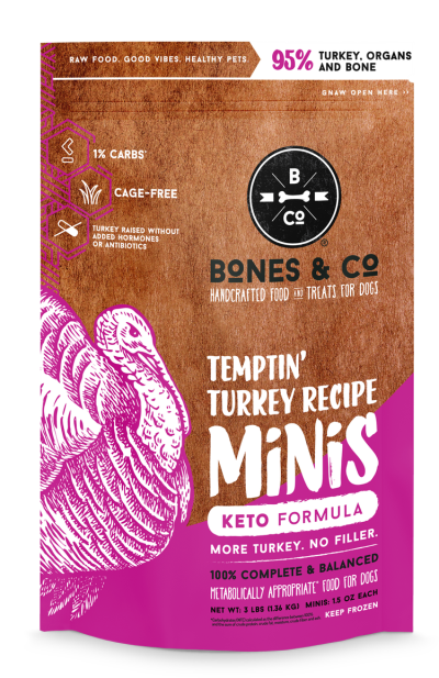 Bones & Co Raw Dog Food Turkey Mini Patties 3lb