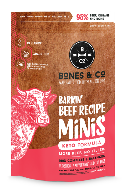 Bones & Co Frozen Raw Mini Patties for Dogs, Beef