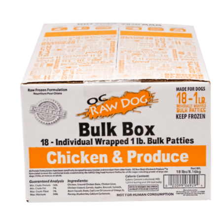OC Raw Dog Frozen Bulk 18lbs-Chicken & Produce