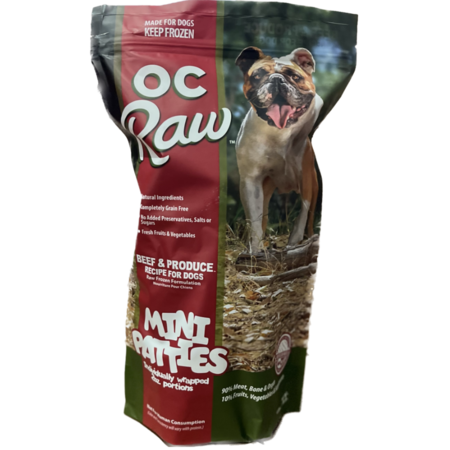OC Raw Dog Frozen Mini Patty Sliders 4lbs-Beef & Produce