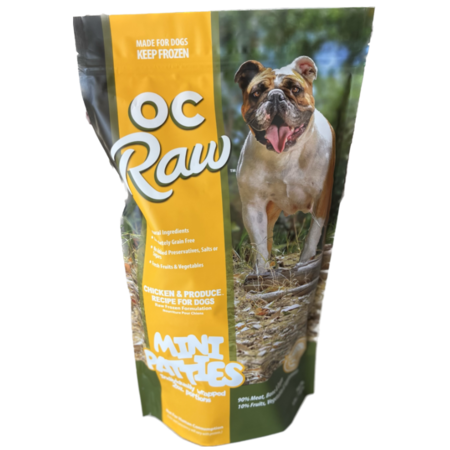 OC Raw Dog Frozen Mini Patty Sliders 4lbs-Chicken & Produce