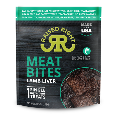 Raised Right Dog Treat Meat Bites Lamb 5 oz
