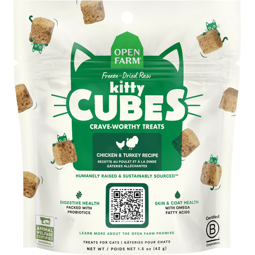 Open Farm Cat Treat FD Kitty Cubes Chicken & Turkey 1.5 oz