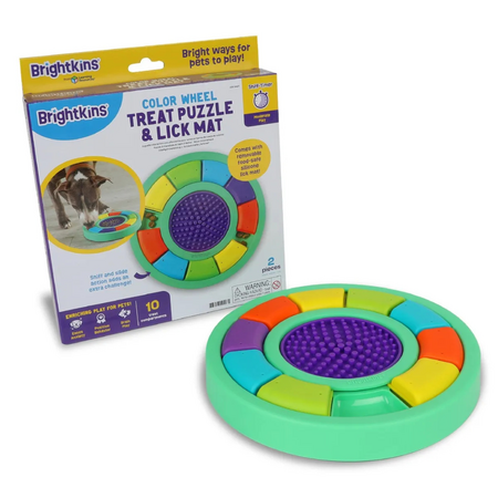 Brightkins Dog Toy Treat Puzzle w/ Lick Mat Color Wheel