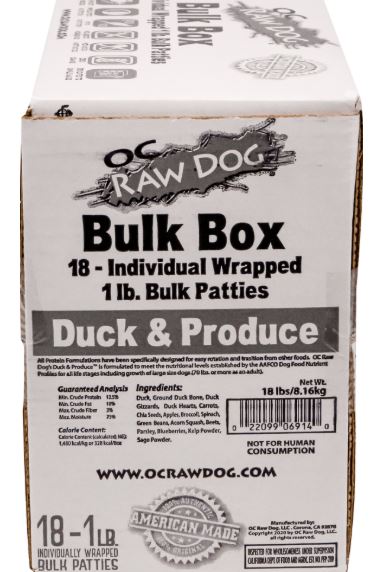 Oc Raw Dog Frozen Bulk #18-Duck & Produce