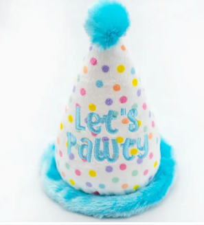 ThoozyPet Birthday Hat Blue Plush Dog Toy 7"