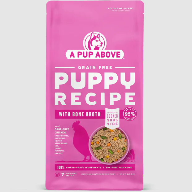 A Pup Above Gently Cooked-Chicken for Puppies