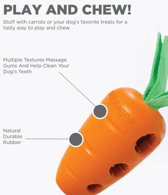 Petstages Carrot Stuffer Dog Toy informational chart - slide 1 